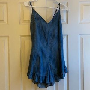 sage blue and white pin stripe romper